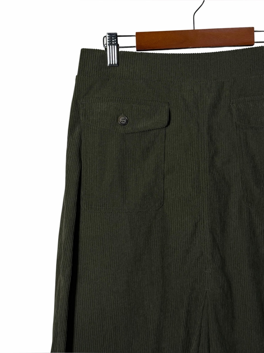 Halara High Waisted A-line Corduroy Midi Skirt Pockets medium (8/10) green NEW - Picture 4 of 12